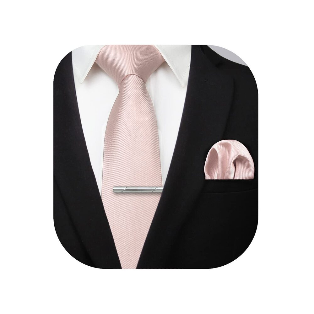 9934 Pink Ties Classic Wedding Necktie Blush Pink Ties and Pocket Square